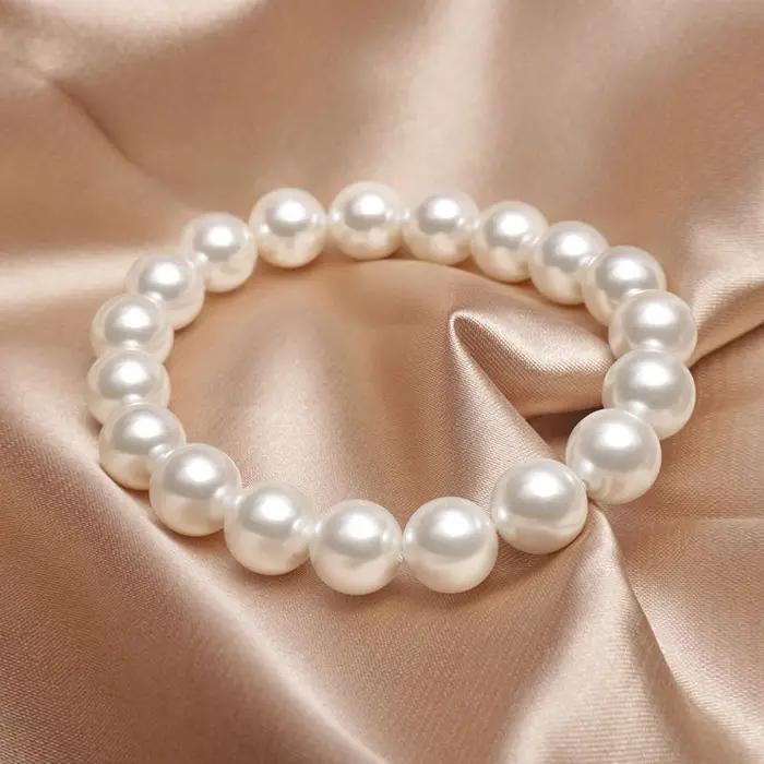 Bracelet élastique en perles blanches pour femmes et hommes, élégant, extensible, pour Banquet de ma