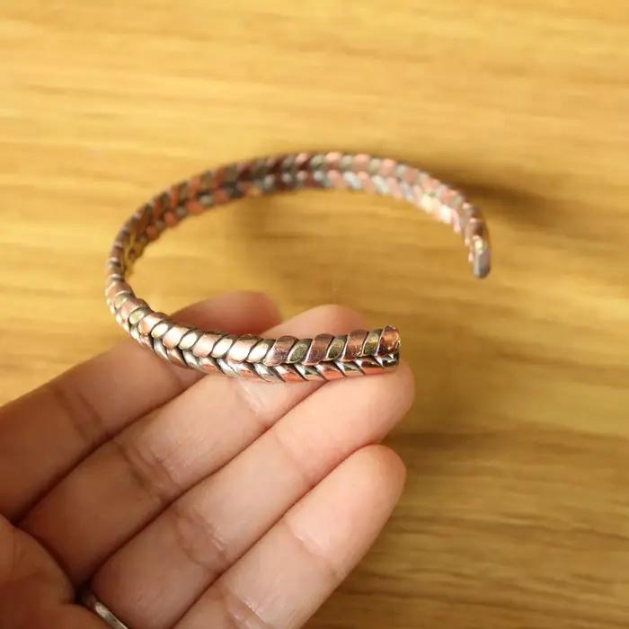 Bijoux du népal faits à la main tibétains 3 couleurs cuivre métal tressé dos ouvert Bracelet réglable