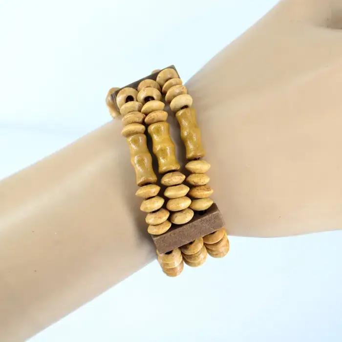 Bracelet perlé en bois ethnique pour homme et femme style traditionnel perles rondes à lacets bijou mode ocassions spéciales