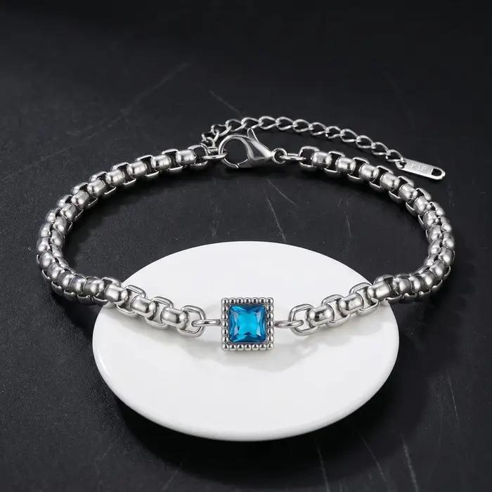 Bracelet à chaîne en Zircon carré bleu et noir brillant pour femmes et hommes