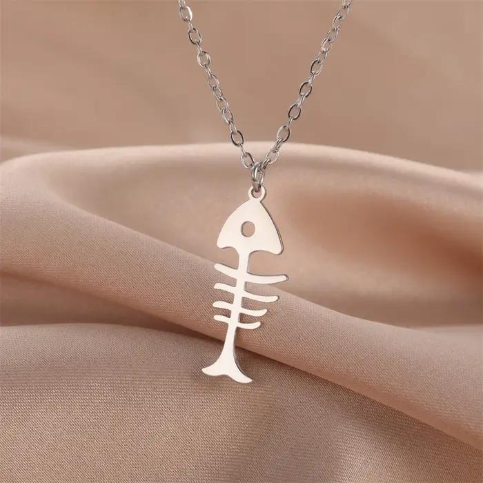 My Shape Colliers pendentif os de chat et de poisson pour femmes et filles, breloques animaux chaton