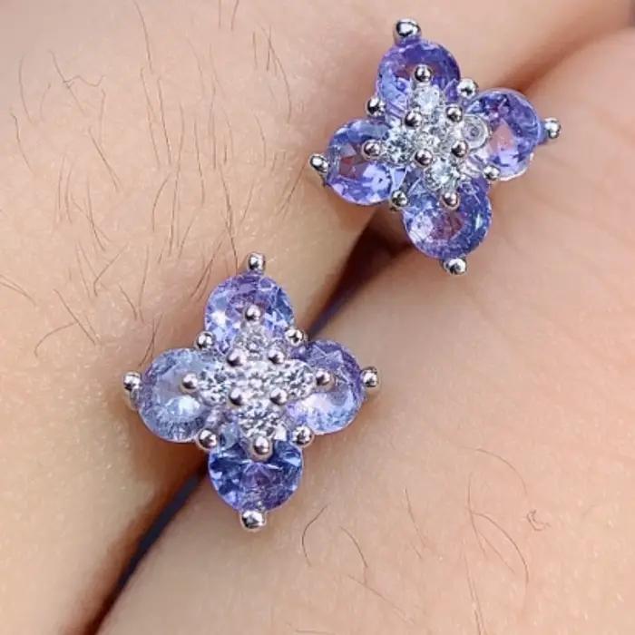 Nouveau Bijoux fins 3mm Tanzanite naturelle boucle d'oreille argent 925 boucles d'oreilles pour les