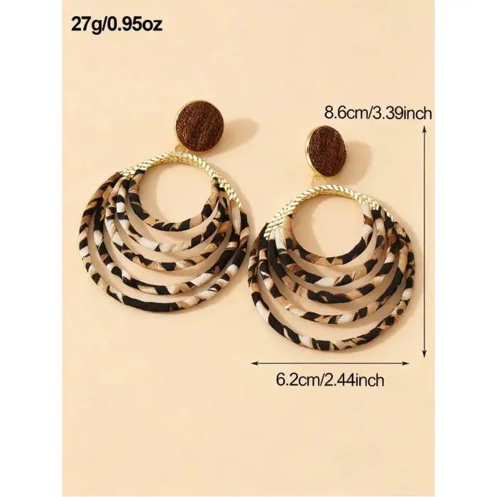 1 paire de boucles d'oreilles vintage faites à la main avec motif léopard et cercle géométrique