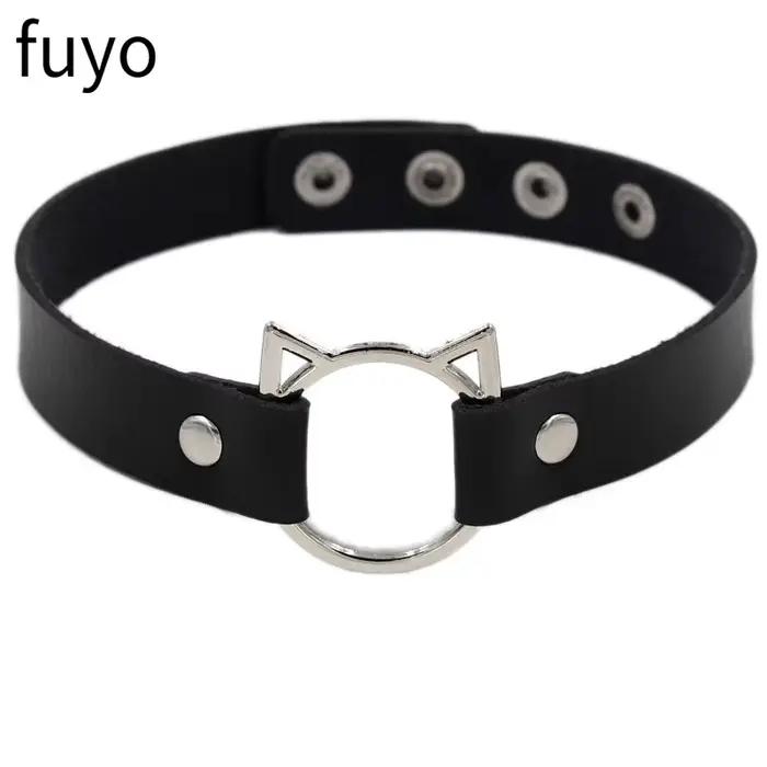 Collier gothique en cuir pu pour femmes punk rock avec motifs plantes et croix pour anniversaires et soirées