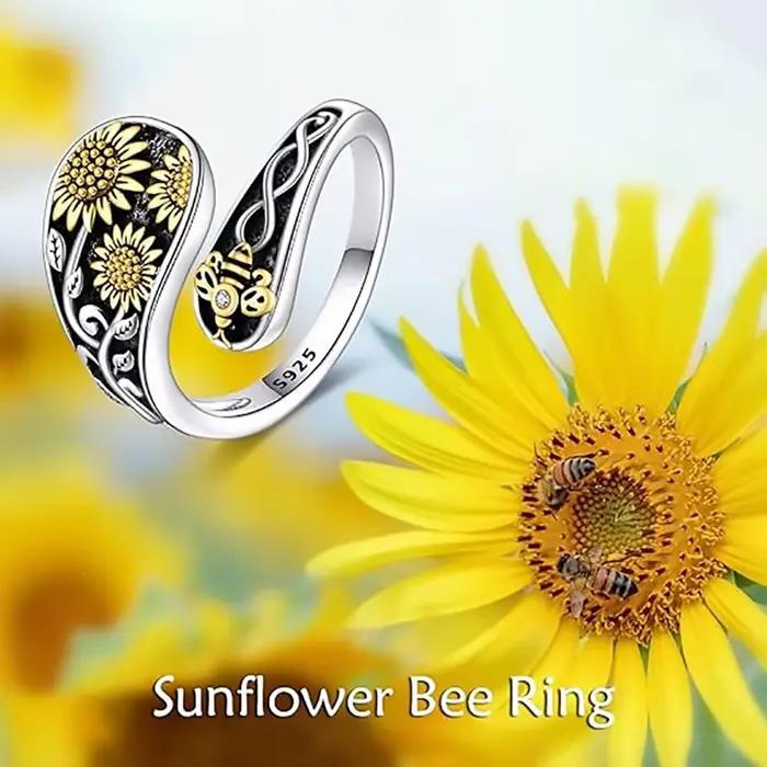Bague marguerite abeille en argent Sterling 925, bijoux réglables de Style bohème Vintage