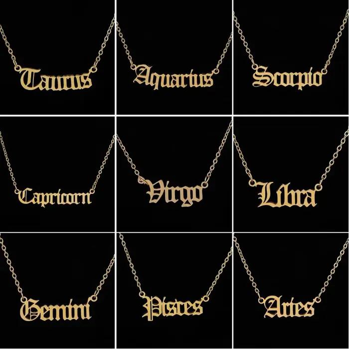Collier Personnalisable Signe Astrologique Lion Astrologie 12 Constellations Lettre Anglaise Ancienne Bélier Cadeau