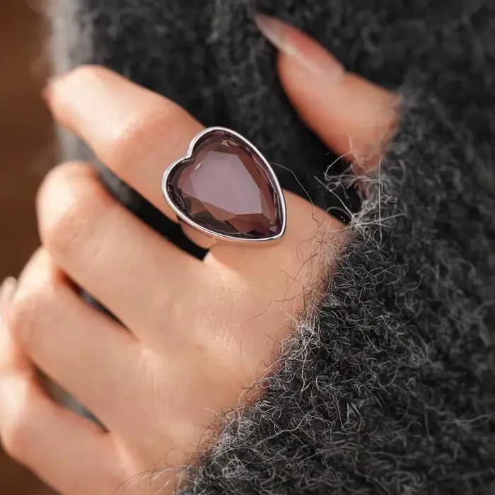 Bague ouverte en forme de cœur, bague haut de gamme