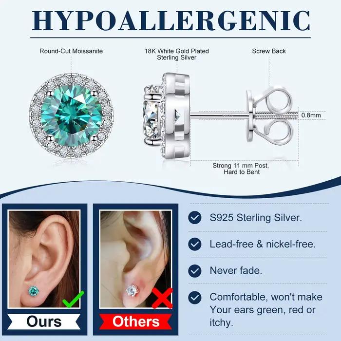TUHE unisexe classique rond émeraude VVS1 Moissanite boucle d'oreille pour les femmes bijoux fins de luxe mariage 925 argent boucle d'oreille cadeau