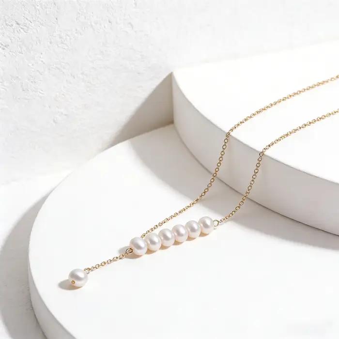Collier en forme de Y en perles d'eau douce naturelles pour femmes élégantes, cadeau idéal pour mariage, anniversaire, cérémonies et usage quotidien