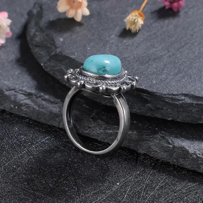 Bague en argent bijoux 9*13mm Turquoise Thai