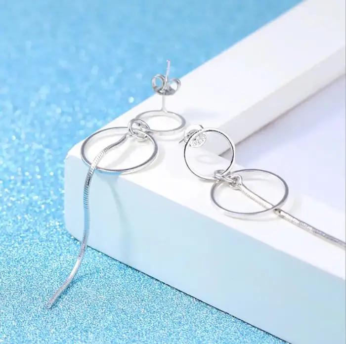 ANENJERY – boucle d'oreille longue couleur argent