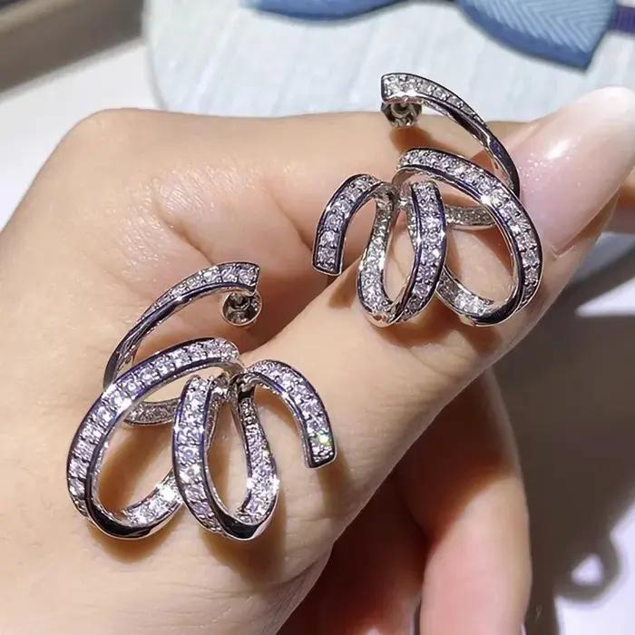 Boucles d'oreilles en forme de ruban pour femmes, bijoux de luxe en argent Sterling 925 et zircone brillant pour fête de cérémonie de fiançailles