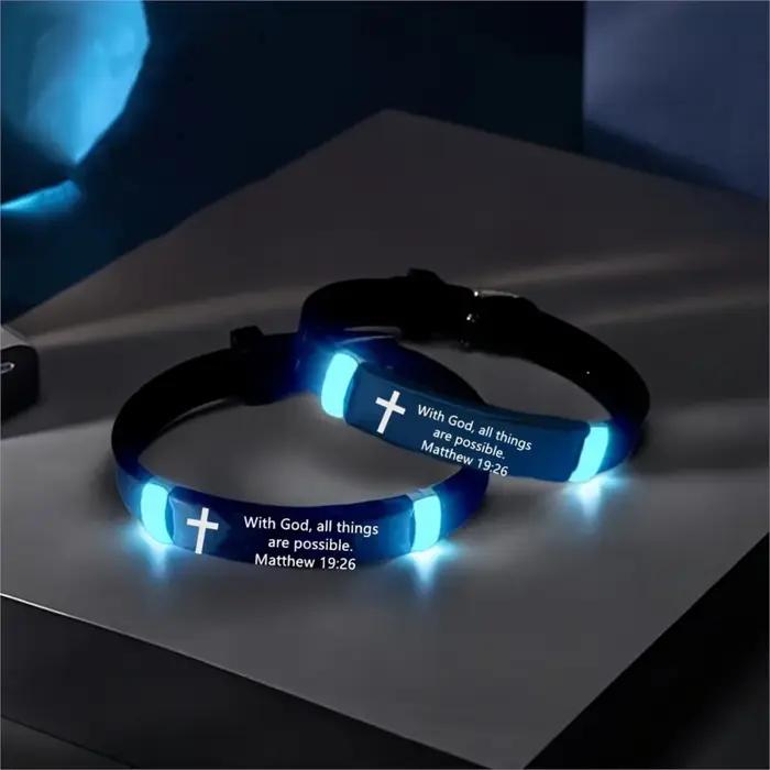 Bracelet croix chrétienne qui brille dans le noir pour femmes et hommes