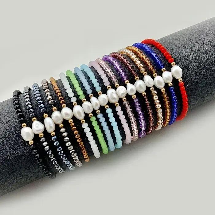 Boho verre bracelets porte-bonheur pour femmes fille à la main bijoux de mode Bracelet de perles d'eau douce