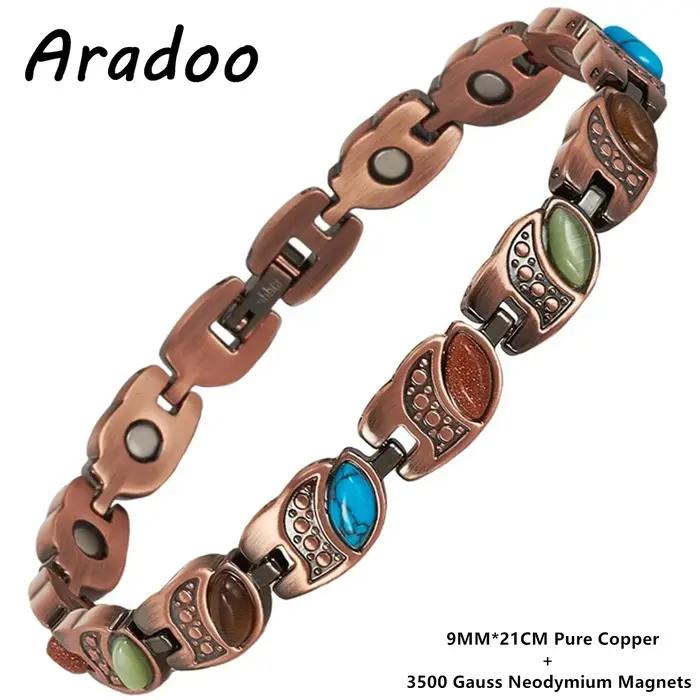 ARADOO Bracelet magnétique pour femme Bracelet en cuivre pur en forme de feuille Style minimaliste D