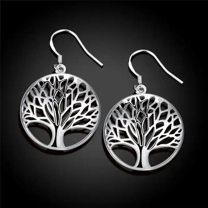 Boucles d'oreilles en argent sterling 925 breloque fine arbre de vie rond pour femmes occasions speciales nouveau modele elegant a offrir