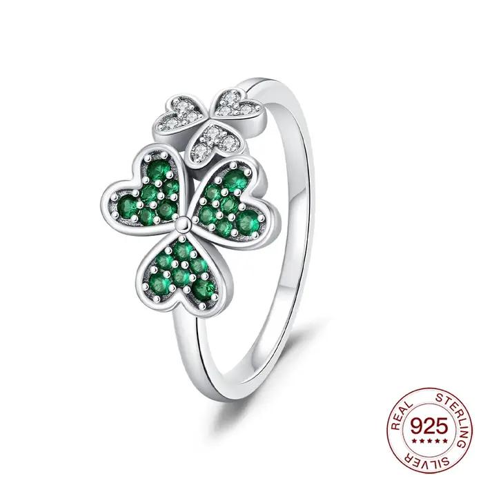 Bague en argent sterling 925 avec trèfle vert et blanc, hypoallergénique, bijou porte-bonheur minima