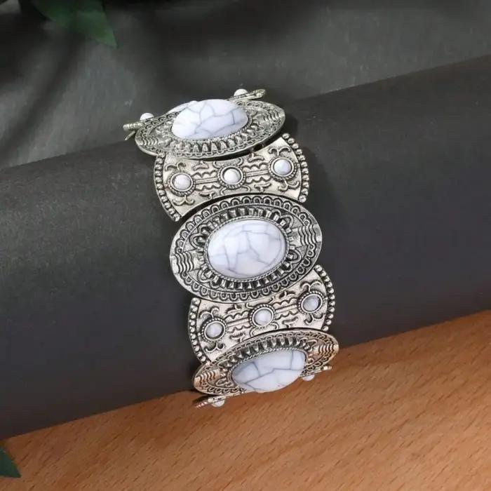 Bracelet élastique large tribal style campagnard occidental anneau à main turquoise style ethnique européen américain or jaune clair rhodium or