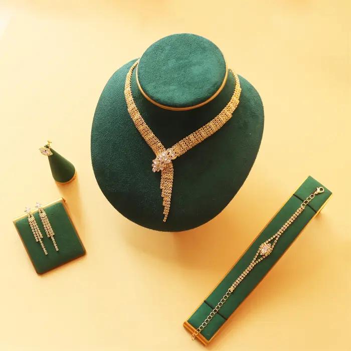 Collier en cristal pour femmes, Bracelet, boucle d'oreille, bague, fête de mariage, bijoux élégants, ensemble de bijoux classiques, accessoires