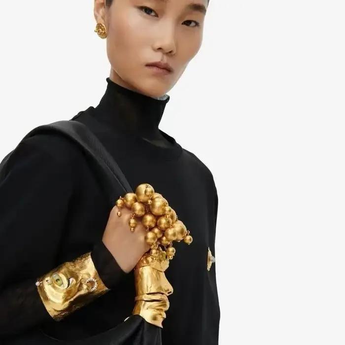 Collier, bracelet et bague rétro en laiton doré mat