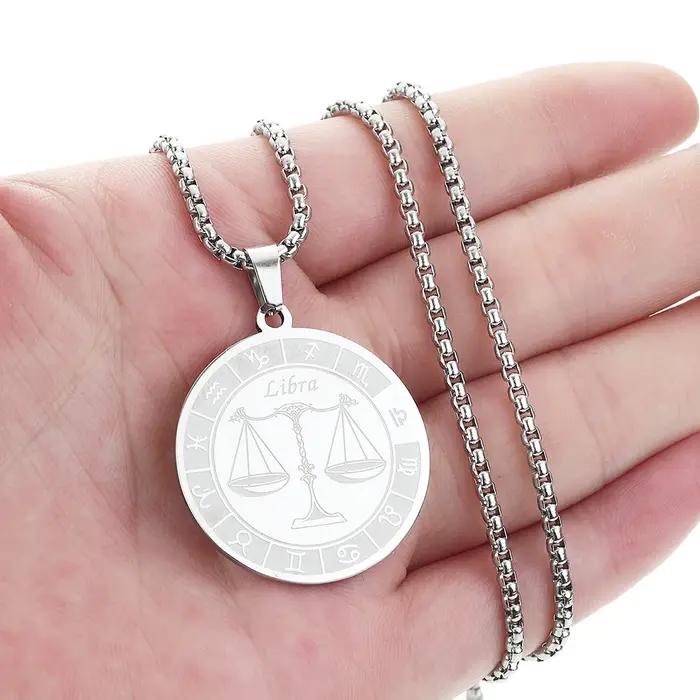 Collier signe du zodiaque en acier inoxydable unisexe pendentif constellation balance bijou cadeau femme homme occassions spéciales