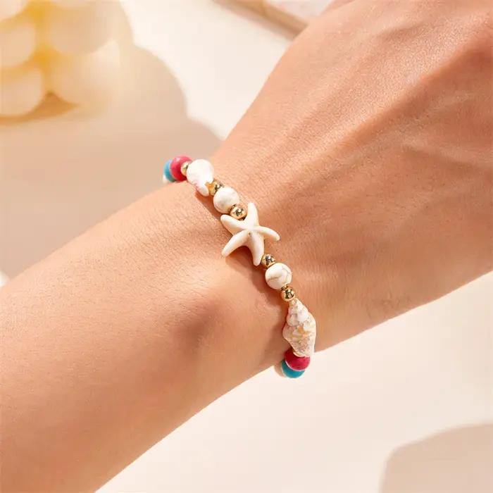 Bracelet bohème en coquillage conque étoile de mer pour femme
