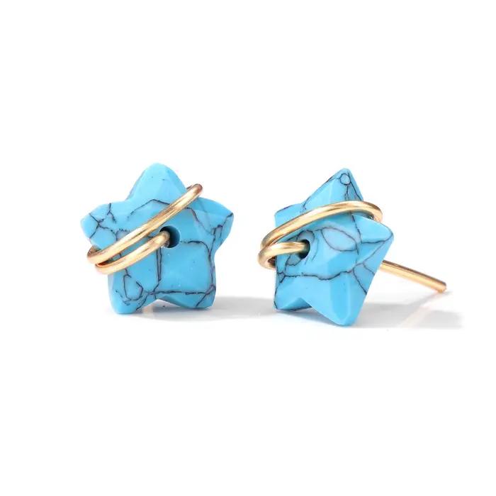Boucles d'Oreilles en Pierre Naturelle pour Homme et Femme, Bijoux en Forme d'Étoile, en Quartz Rose, Opale, Lapis Lazuli, Cadeau