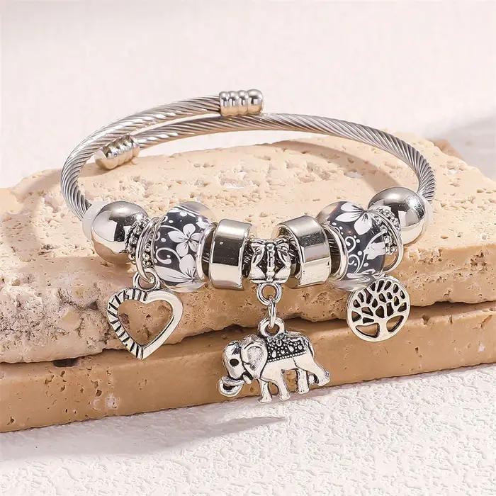 Bracelet arbre de vie Boho avec breloques éléphants pêches Talisman en alliage de zinc pour femmes bijoux minimalistes tracker d'humeur occasions spéciales