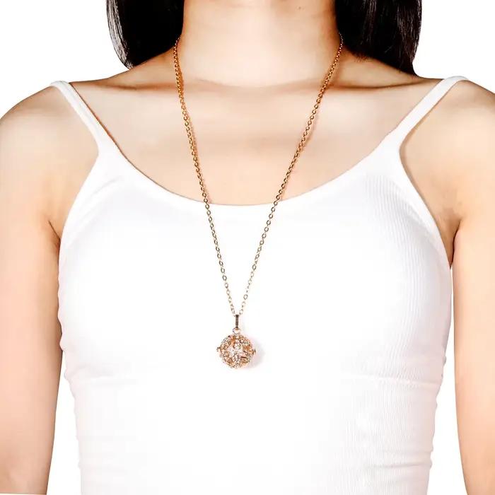 Collier Boule d'Harmonie Bola Mexicain Locket Pendentif Fleur Bicolore Diffuseur Huile Essentielle Bijou Femme Grossesse Occasion Spéciale