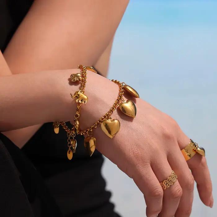 Bracelet à breloque en acier inoxydable pour femmes plaqué or éléphant mignon élégant pour occasions professionnelles et quotidiennes