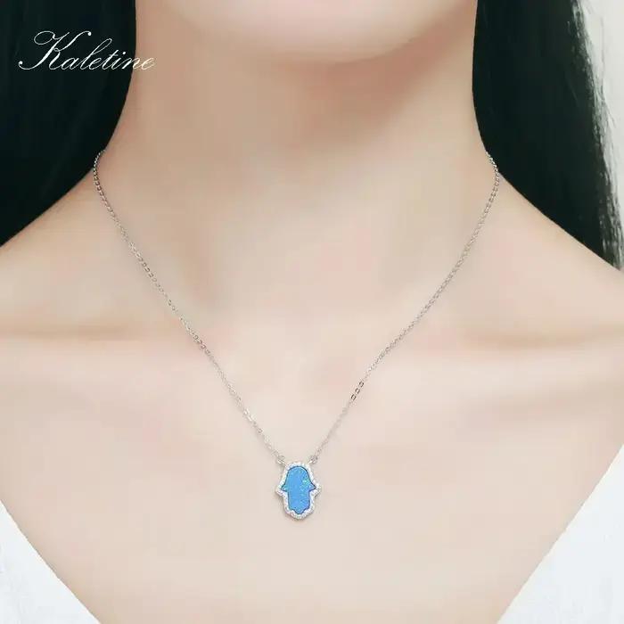 KALETINE opale Hamsa main de Fatima pendentif en argent Sterling 925 véritable collier bijoux longue chaîne