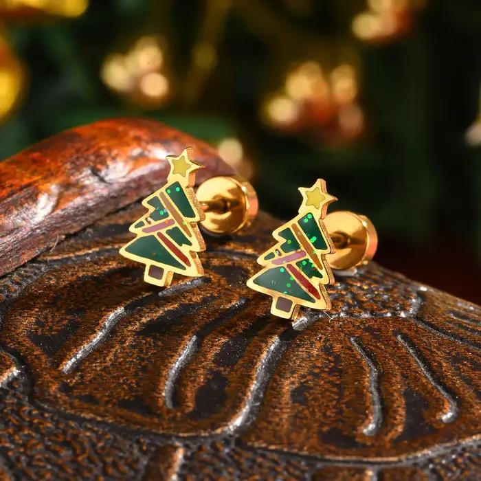 Boucles d'oreilles de Noël en acier inoxydable pour femmes