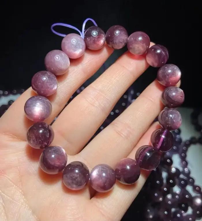 Bracelet en pierre de Lepidolite violette naturelle