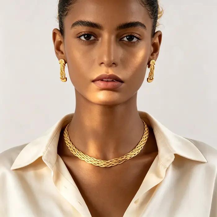 Ensembles élégants pour femmes, collier pour femme, collier tricoté, boucles d'oreilles, bracelet, ensemble de bijoux, ensemble de bijoux brésiliens, cadeaux de haute qualité