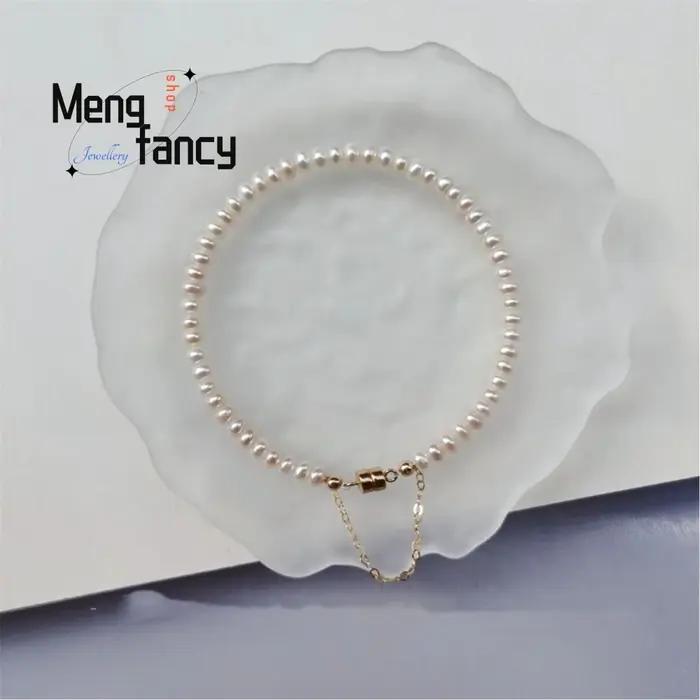 Bracelet de perles d'eau douce rondes et plates à petites particules design géométrique élégant pour homme et femme occasions spéciales