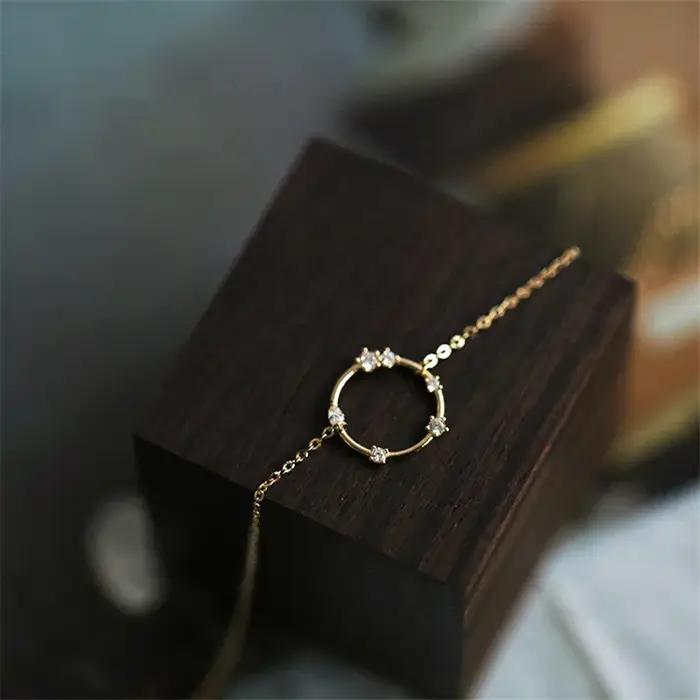 Bracelet en argent Sterling 925 français Simple et rond Pavé pour femmes