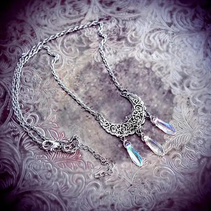 Collier Triple lune, bijoux wiccan, collier pentacle triple déesse, collier pentagramme, collier païen