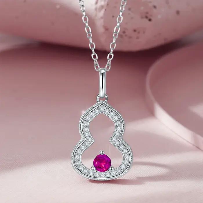 Collier pendentif en rubis et émeraude cultivés en argent sterling pour femmes romantiques occasions spéciales
