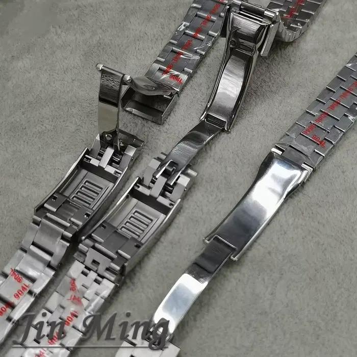 Bracelet Oyster en acier inoxydable massif 904L, 20 mm de large, brossé et poli, avec boucle déployante et fermoir coulissant, argent, rose, noir