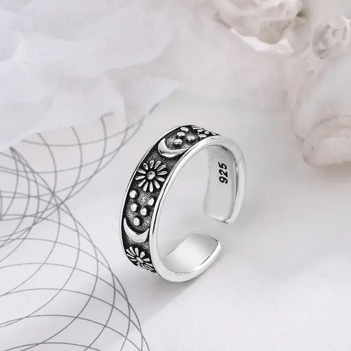 Bagues soleil et lune en argent Sterling 925 pour femmes