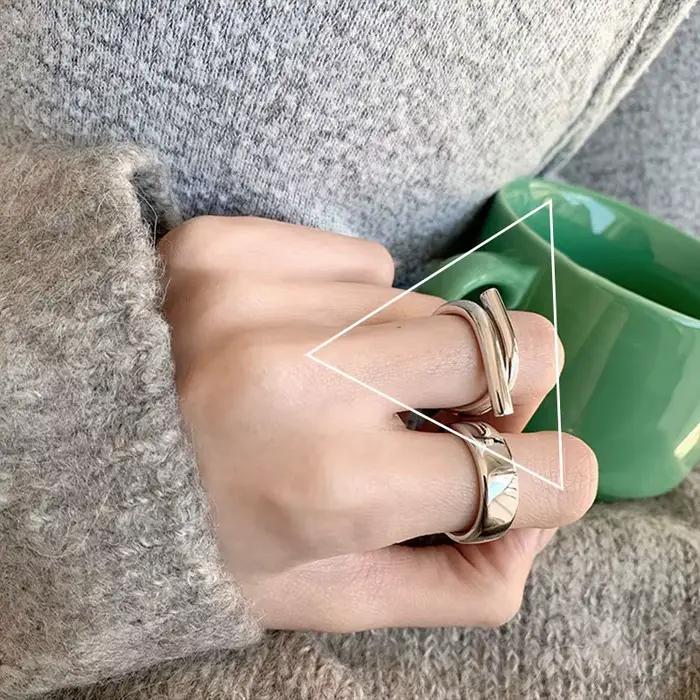 Nouvelle bague en argent sterling 925, épaisse, simple, motif vague thaïlandaise, double couche, ten