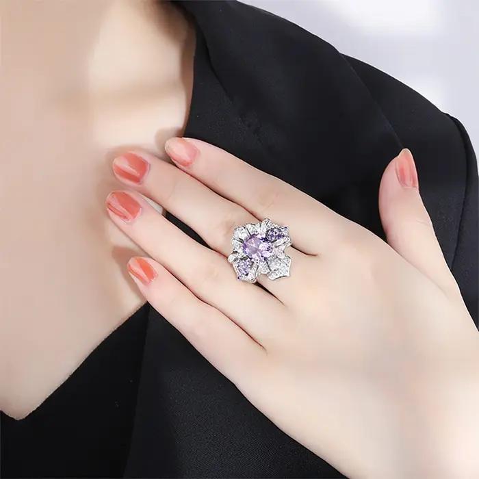 Bague rétro améthyste émeraude 10x12mm