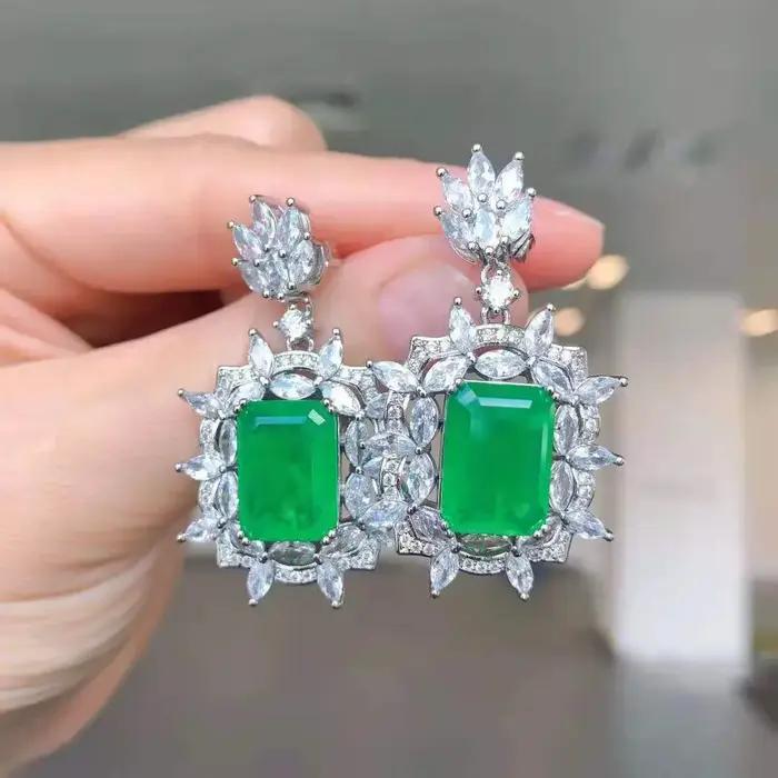 Boucles d'oreilles en Tourmaline de cristal Paraiba émeraude collier bague réglable pour femmes occasions spéciales bijoux mode fleur retro geometrie