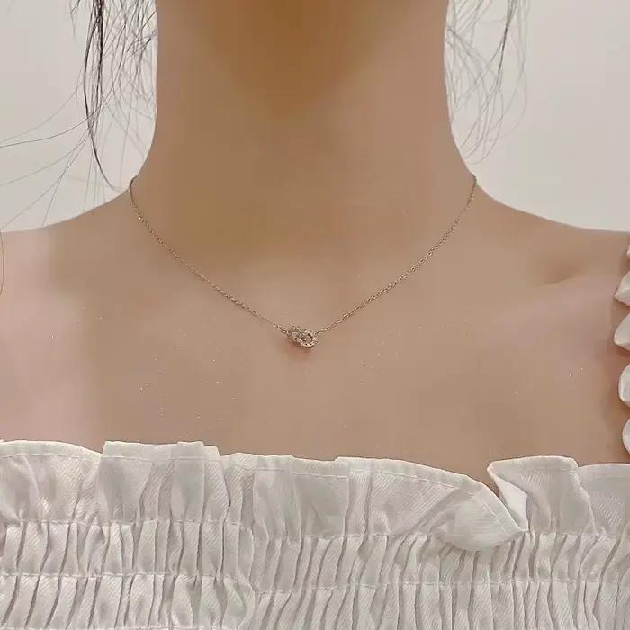 Collier en argent Sterling 925 avec diamant imbriqué