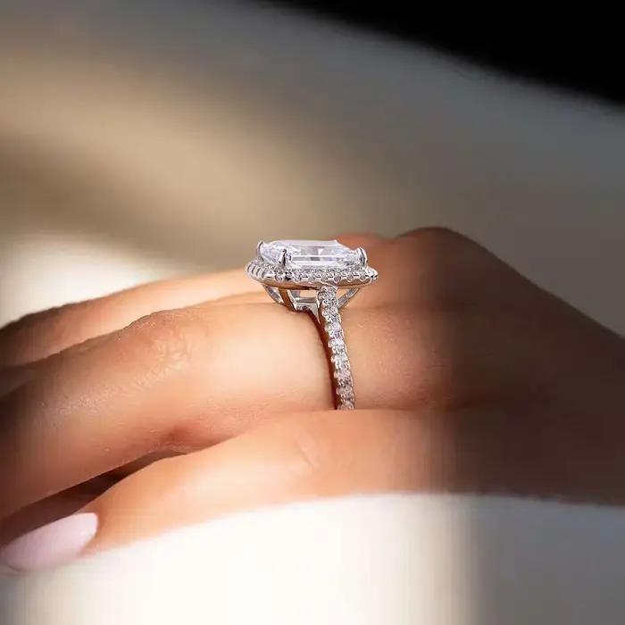 Bague rectangulaire en argent Sterling 925 pour femmes