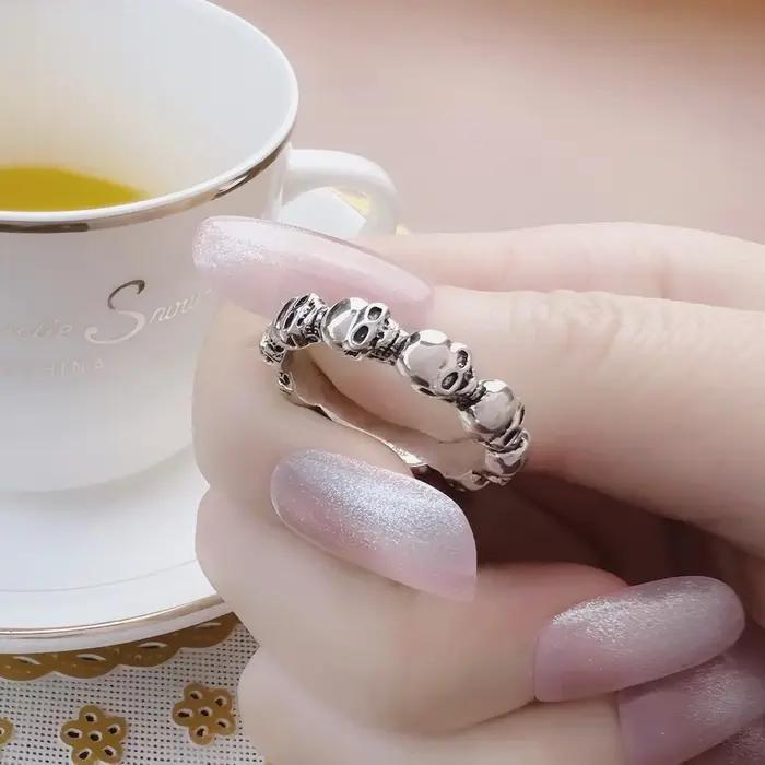 Bague tête de mort en argent sterling 925, bijou vintage rébellion européenne pour femmes et hommes, cadeau de mariage et d'engagement