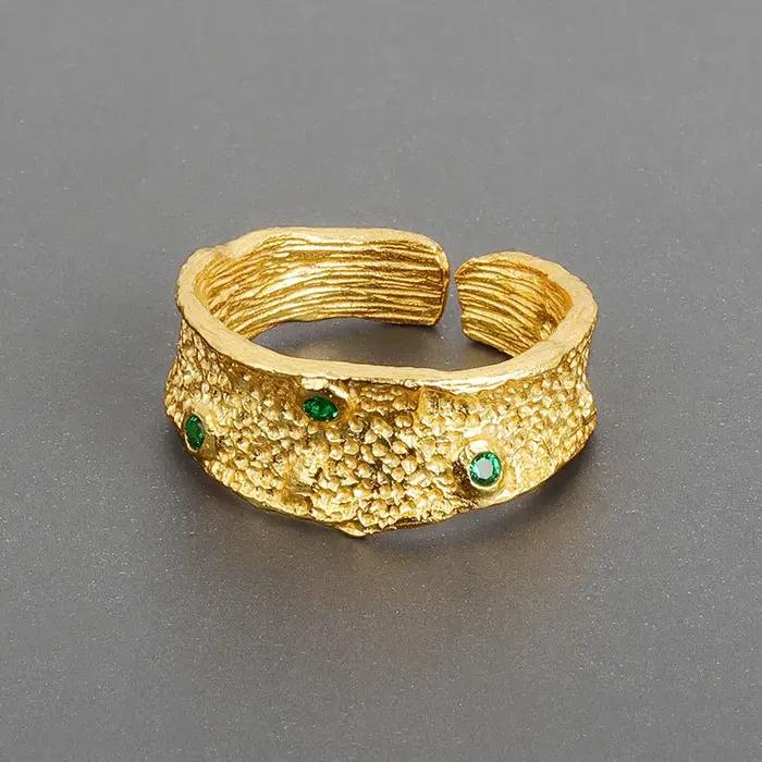 BFCLUB 925 Sivler couleur or carré Sotne Zircon anneaux pour femmes en détresse ouverture à la main anneau mode bijoux fins