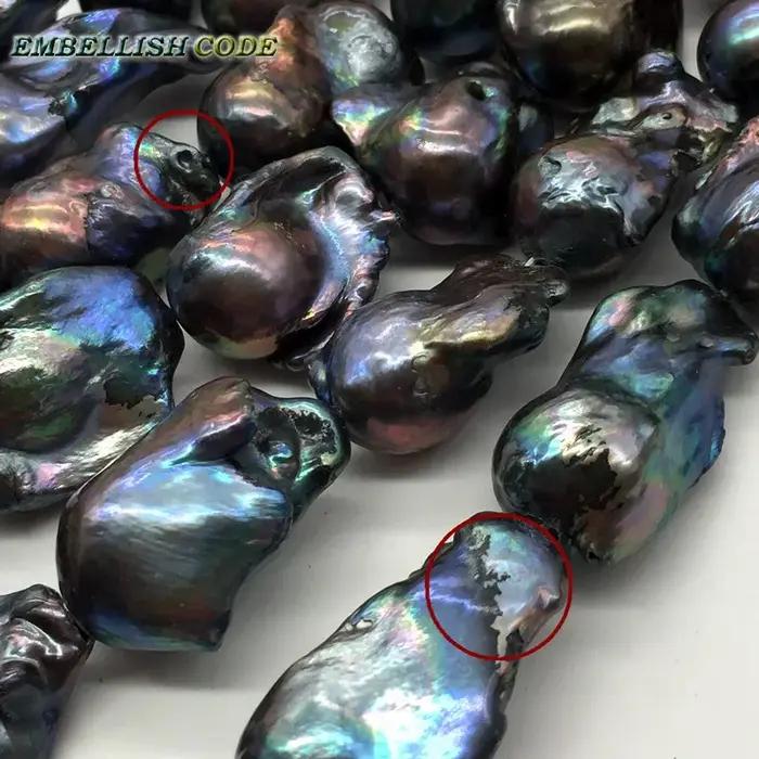 Bracelet de Perles Baroques d'Eau Douce Noires et Bleues pour Fête Femme Occasions Spéciales