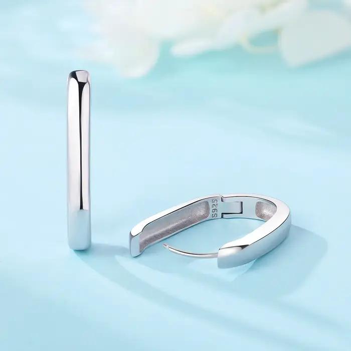 Boucles d'Oreilles Créoles en Argent Sterling S925 Simple et Lisse Pour Femmes Occasions Spéciales Blanc Noir
