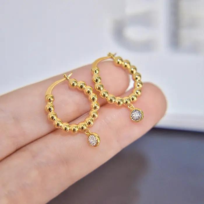 Huitan – boucles d'oreilles créoles délicates avec design perlé, accessoires de piercing modernes et